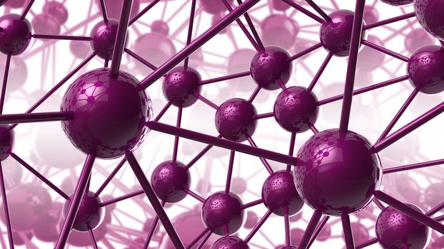 violet Molecular geometric chaos abstract structure. Science technology network connection hi-tech background 3d rendering illustration.