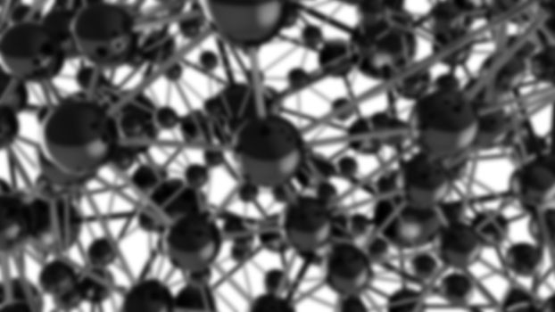 black Molecular geometric chaos abstract structure. Science technology network connection hi-tech background 3d rendering illustration.