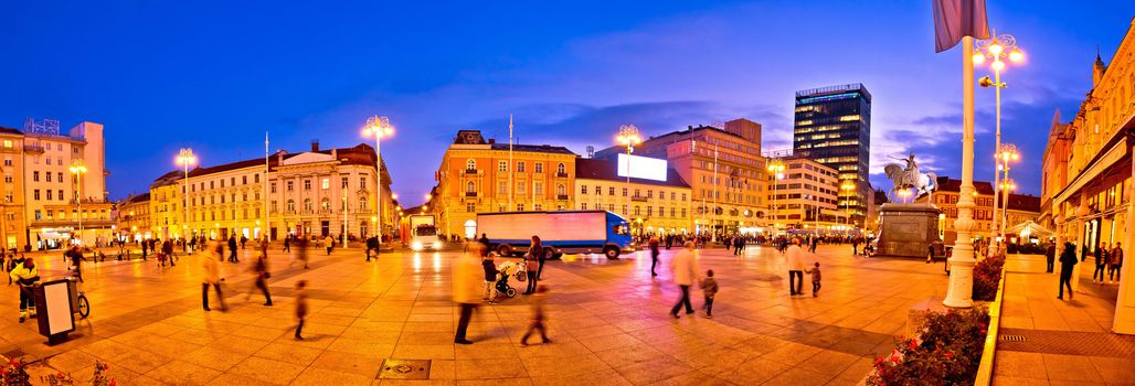 Zagreb central square evening panorama, capital of Croatia