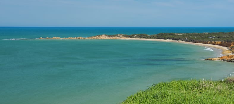 Beautiful view of the ocean on a sunny day from Apollo Bay lookout. Great Ocean Road, Australia.