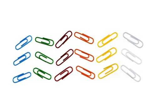 Color photo paperclips on a white background