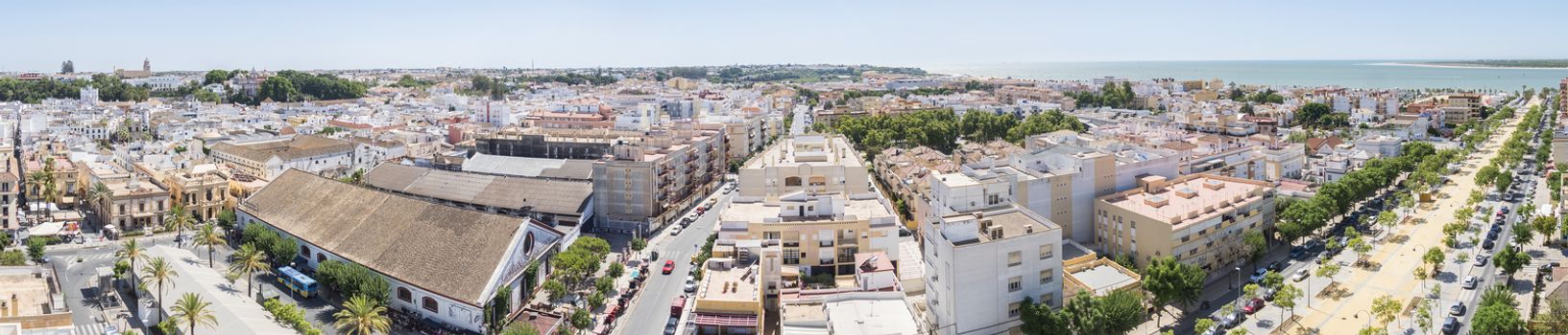 Aerial panoramic view of Sanlucar de Barrameda, Cadiz, Spain