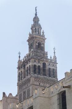 Bell tower Giralda, former minaret of Cathedral church, Seville, Spain