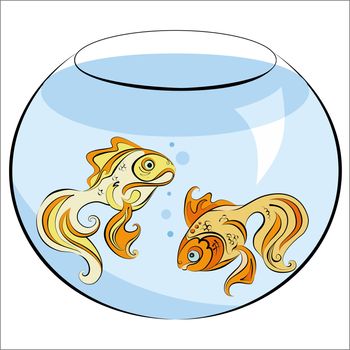 Illustration of two stylized Golden fish in the aquarium