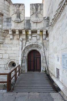 entrance with the old bridge to the belem tower in Lisbon Portugal