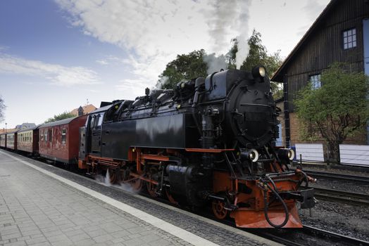 old black steam locomotive still in use in Germany from Wernigerode to the hill called brocken