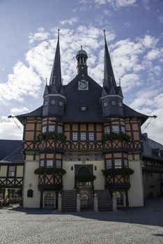 WERNIGERODE, GERMANY - SEPTEMBER 21, 2016: Town hall in Wernigerode, Germany. Wernigerode was the capital of the district of Wernigerode until 2007