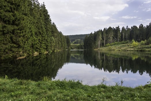 nice walking area in the forest near brocken mountain in harz germany with trees and water ponds