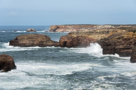 the waves on the rocks on the south part of Portugal ocean near Sagres
