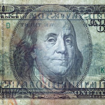 One hundred dollar bill closeup in transmission