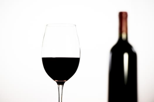 Red Wine bottle and glass on white background, Drink