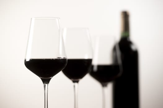 Red Wine bottle and glass on white background, Drink