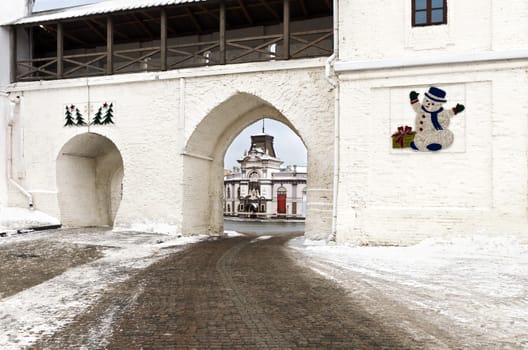 Kazan, capital of the Tatar Republic in Russia. View from the courtyard in the Kremlin.Winter before the New Year.