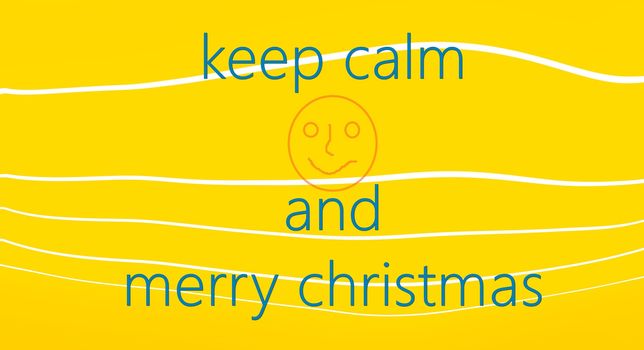 picture of a Keer calm concept. Merry Christmas card on yellow background with white lines
