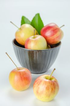 Red and yellow apple with black bowl , organic fresh fruit