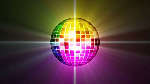 disco mirror ball rotating. Colorful background with shine
