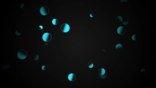 Circles falls down. Glow blue particles with black background