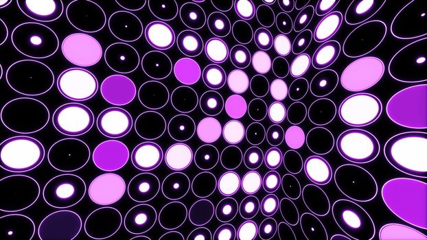 3D dimensional moving scene. Purple glowing room