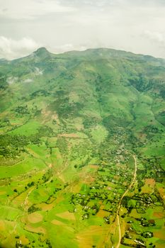 Highlands surrounding Addis Ababa covered with lush green grass and vegetation