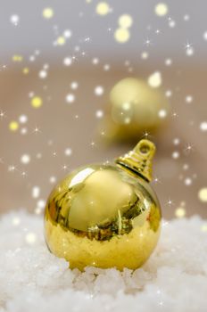 Christmas Decoration With Snow Over Wooden Background