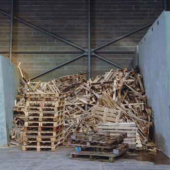 Huge pile of wood waste for recycling, France