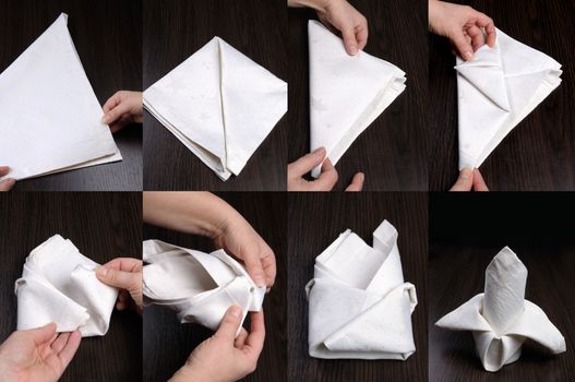 Instructions on how to fold a napkin in stages