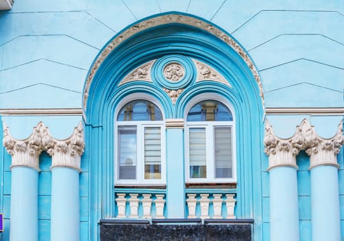 architecture of the historic building. Facade with pillars and Arch.