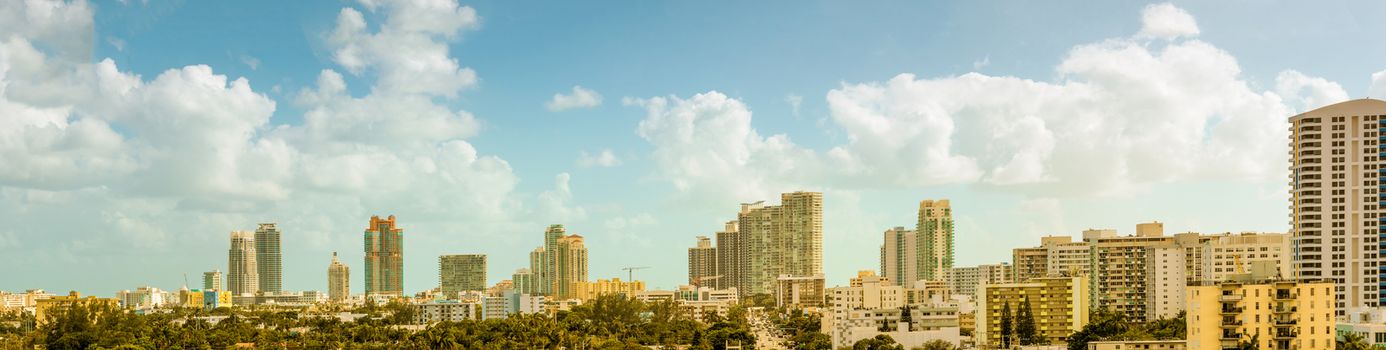 Panoramic shot of skyscrapers at South Beach, Miami Beach, Florida, USA.