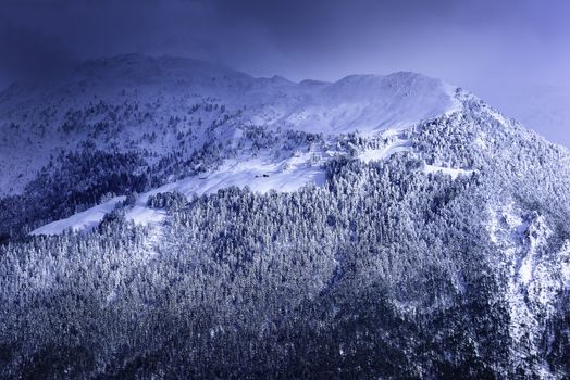 Beautiful panoramic view of winter landscape of alps mountains, France