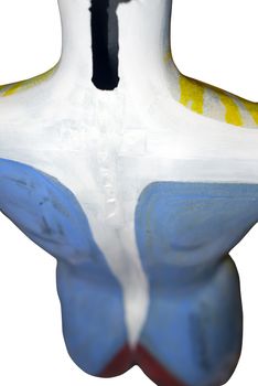 painted back of a mannequin full female torso in an artist studio