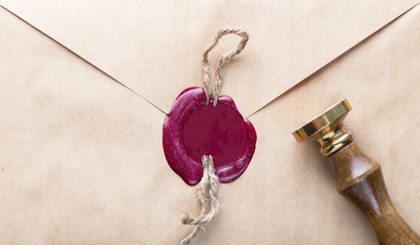 texture paper envelope with the a stamp closeup