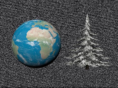 Planet in christmas party isolated in snow background