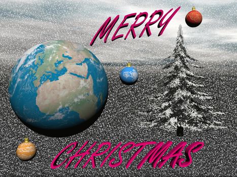 Planet in christmas party isolated in snow blue background