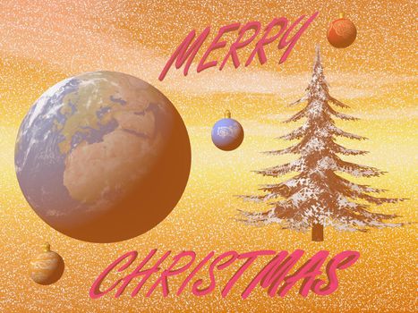 Planet in christmas party isolated in snow blue background