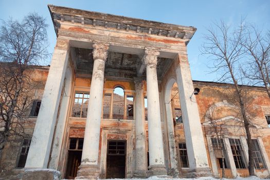 Kandalaksha - DECEMBER 2016: Club of the army, Kandalaksha, Russia. Built in 1937, closed by government decree in 2010, destroyed in 2013