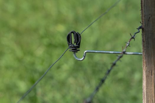 Close up connection of an electric fence.