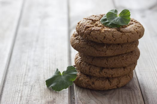 pile of cookie on wooden table background