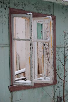 window in the abandoned house close up