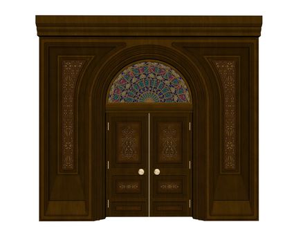 Beautiful detailed wood entrance isolated in white background - 3D render