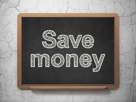 Money concept: text Save Money on Black chalkboard on grunge wall background, 3D rendering