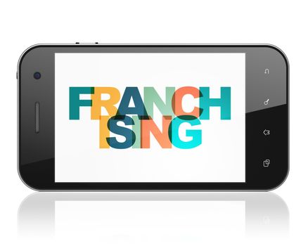 Business concept: Smartphone with Painted multicolor text Franchising on display, 3D rendering
