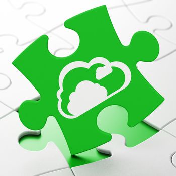 Cloud networking concept: Cloud on Green puzzle pieces background, 3D rendering