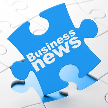 News concept: Business News on Blue puzzle pieces background, 3D rendering