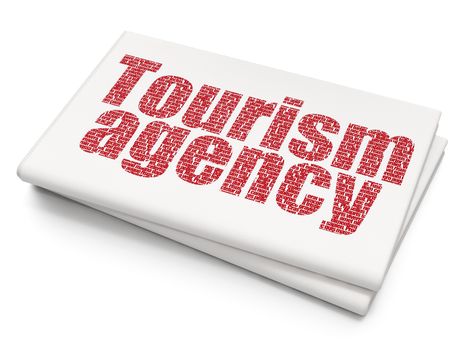 Tourism concept: Pixelated red text Tourism Agency on Blank Newspaper background, 3D rendering