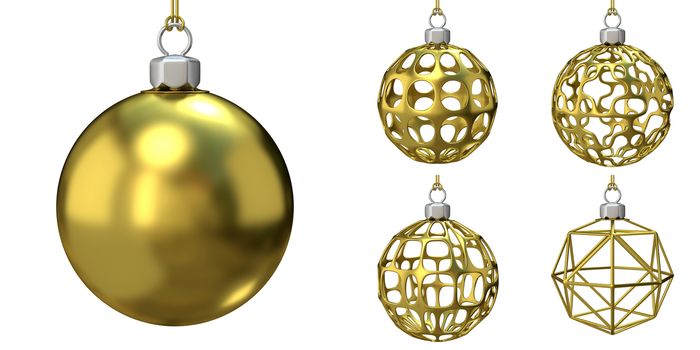 Gold Christmas balls collection. 3D rendering  illustration isolated on white background