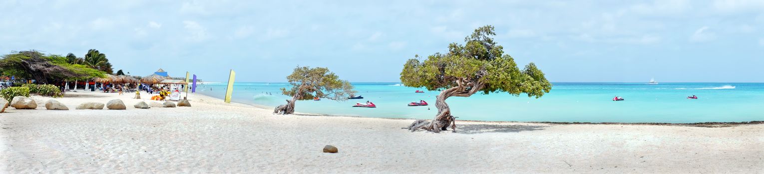 Panorama from eagle beach on Aruba island in the Caribbean sea