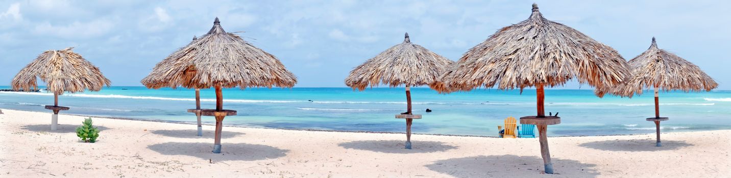 Panorama from grass umbrellas at the beach on Aruba islandImage ID:425268115