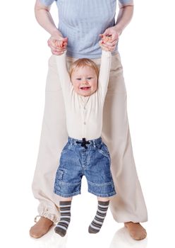 Mother together with her son isolated on white