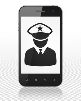 Security concept: Smartphone with black Police icon on display, 3D rendering