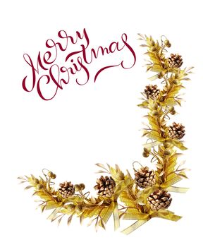 Christmas decoration on a white background with text Merry Christmas. Lettering calligraphy